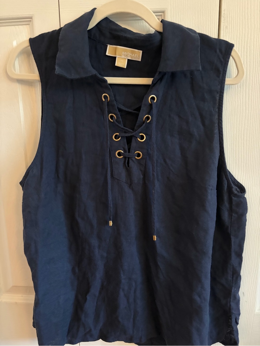 Michael Kors Navy Linen Lace-Up Sleeveless Top